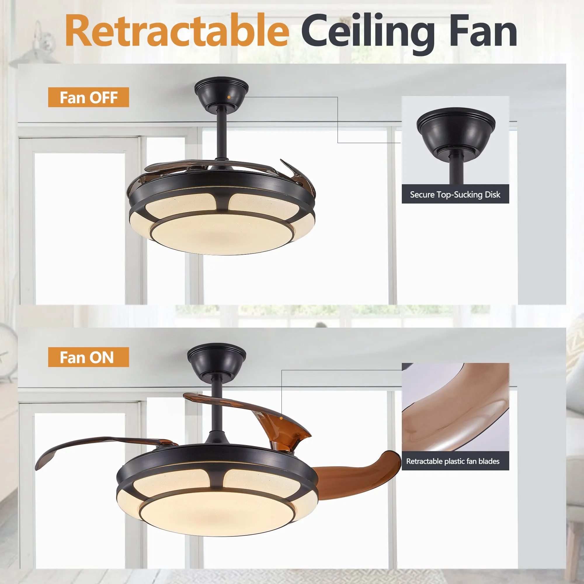 Modern Minimalist Invisible Ceiling Fan Light - Retractable Fan With LED Fixtures