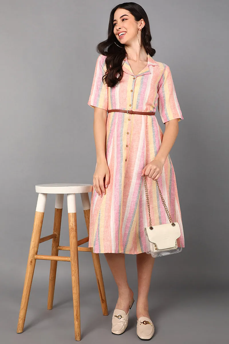 Multicolor Cotton Striped Midi Dress