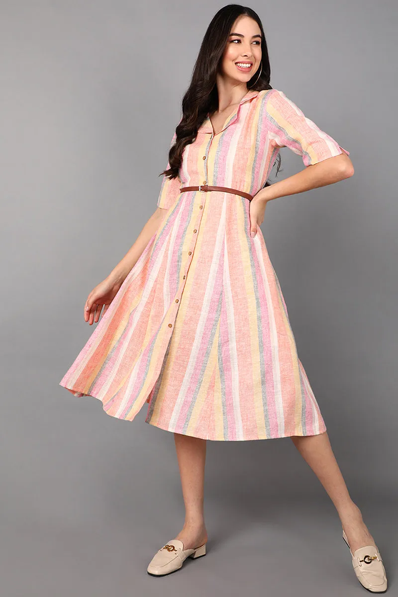 Multicolor Cotton Striped Midi Dress