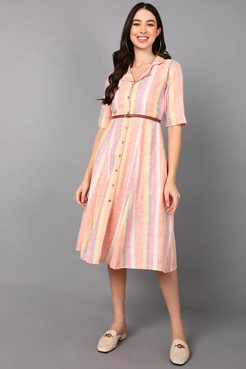 Multicolor Cotton Striped Midi Dress