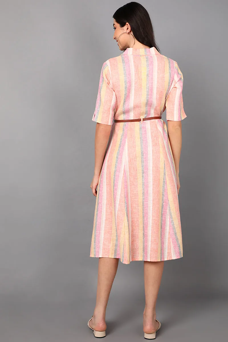 Multicolor Cotton Striped Midi Dress