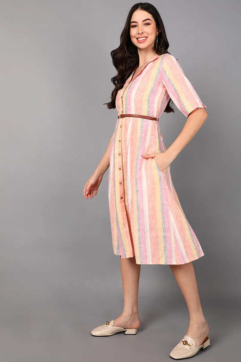 Multicolor Cotton Striped Midi Dress