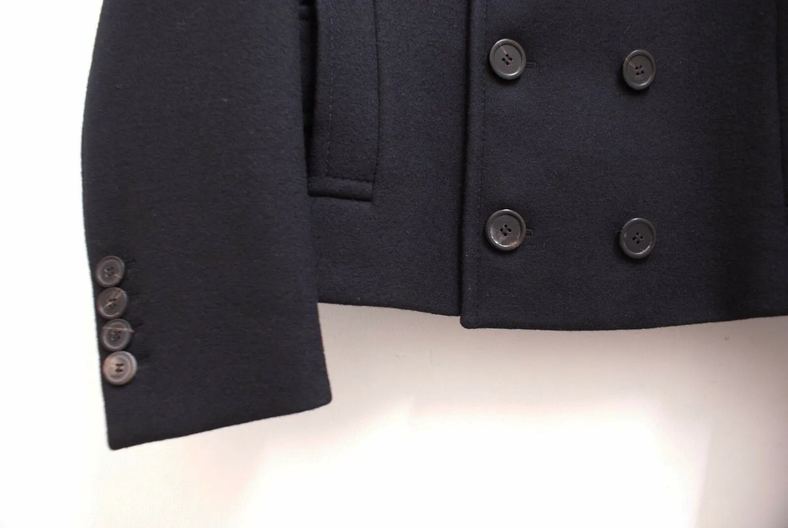 Navy Blue Wool Cropped Pea Coat Style Jacket