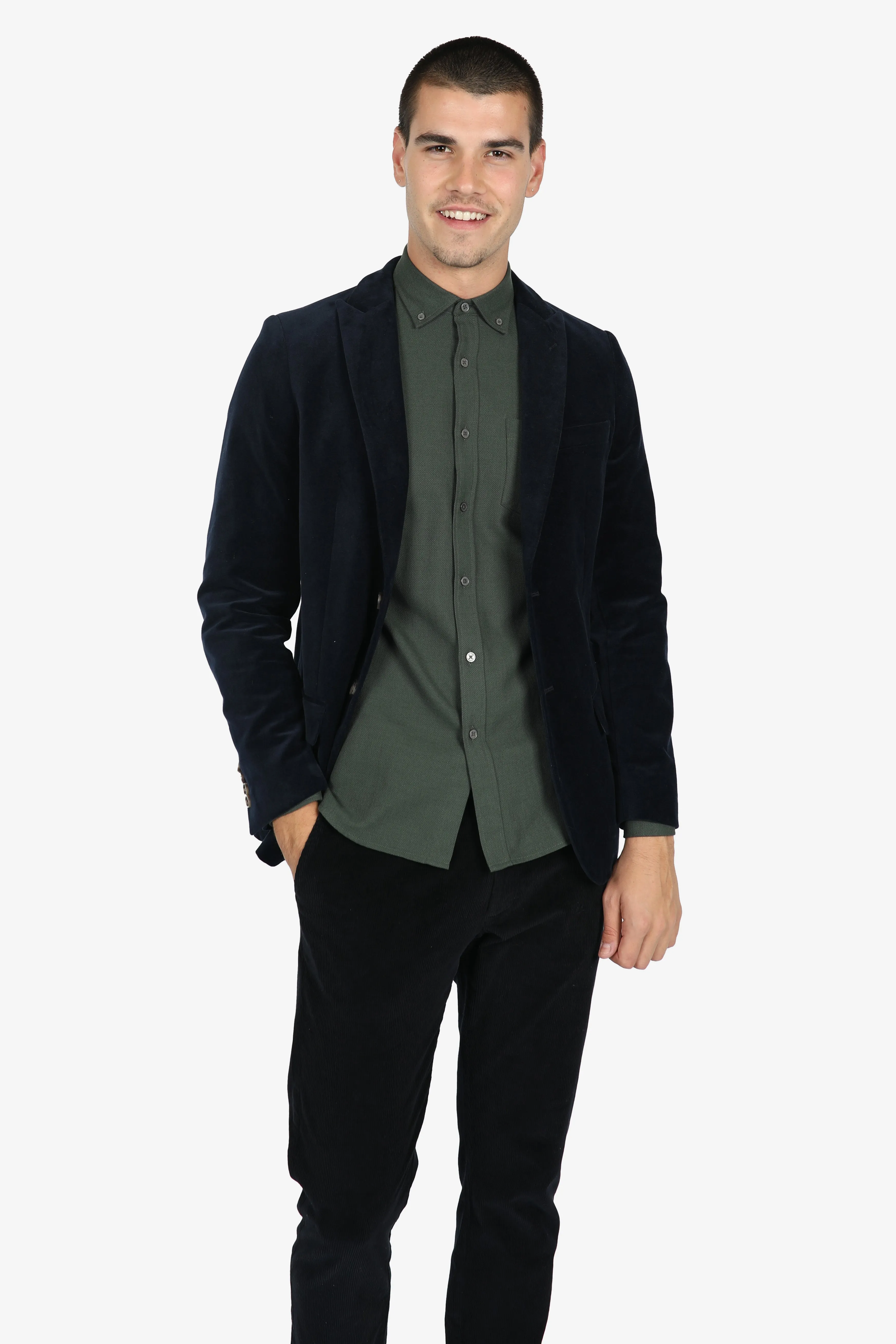 Navy Cotton Velvet Blazer