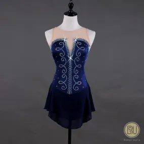 Navy Sleeveless Figure Skating Dress