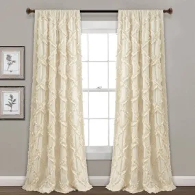 New - Set of 2 (95"x54") Ruffle Diamond Light Filtering Window Curtain Panels Ivory - Lush Décor