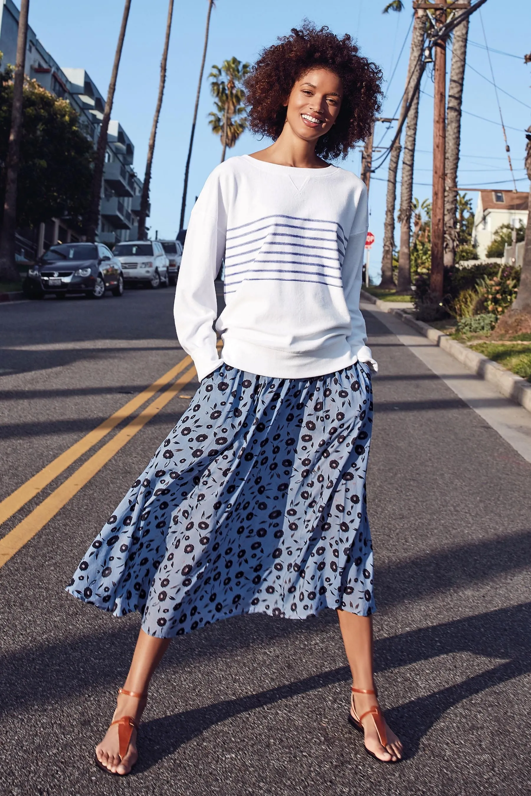 Next Womens Blue Printed Midi Skirt