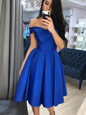 Off the Shoulder Royal Blue Short Prom Homecoming, Off Shoulder Royal Blue Formal Graduation Evening