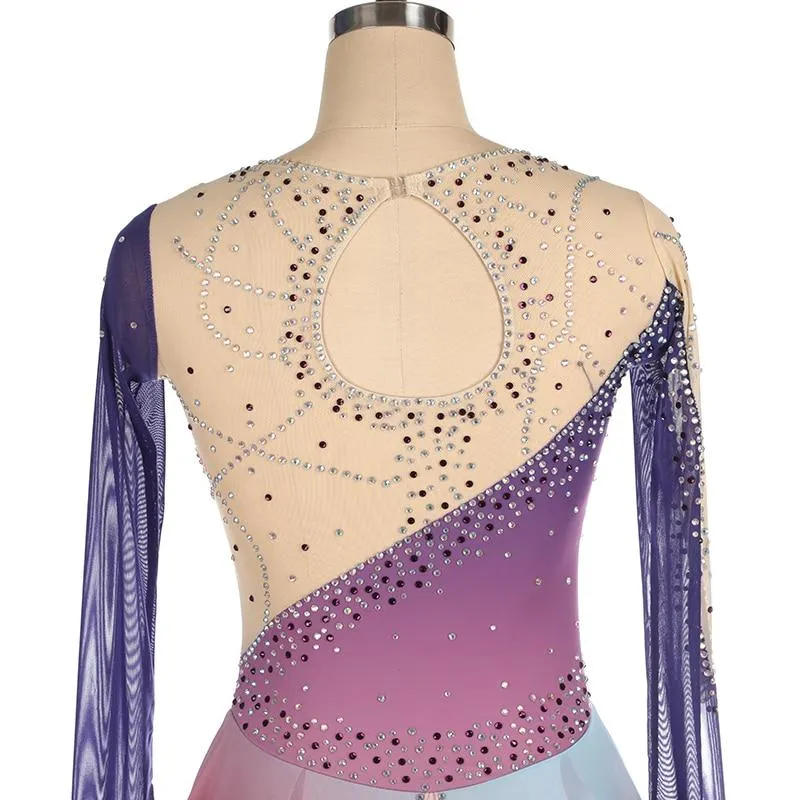 Ombre Purple Figure Skating Dress Long Sleeves BSU06082