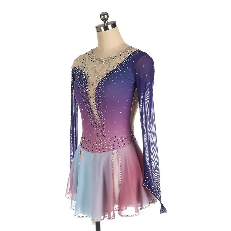 Ombre Purple Figure Skating Dress Long Sleeves BSU06082