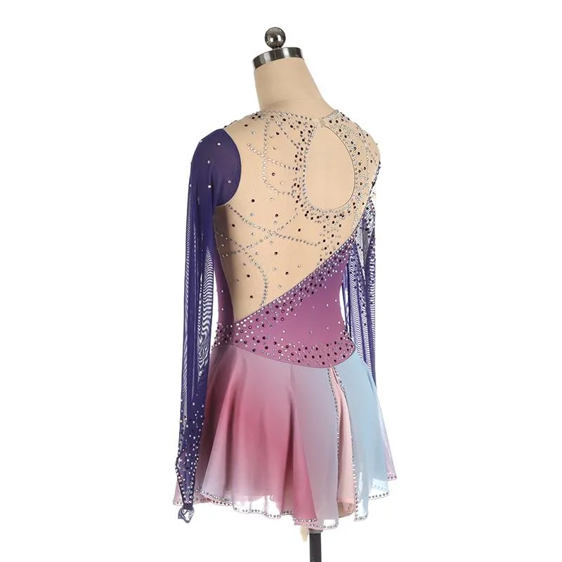 Ombre Purple Figure Skating Dress Long Sleeves BSU06082