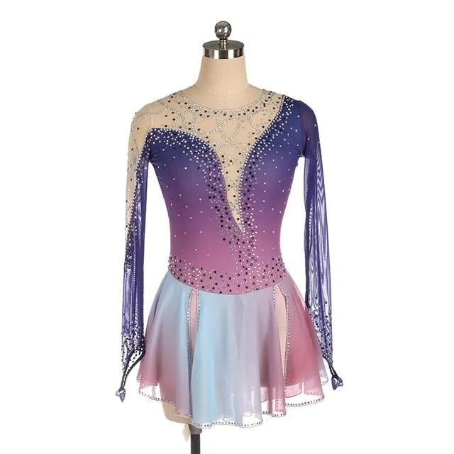 Ombre Purple Figure Skating Dress Long Sleeves BSU06082