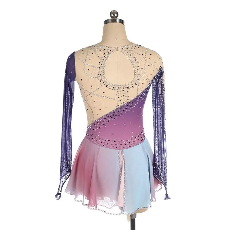 Ombre Purple Figure Skating Dress Long Sleeves BSU06082