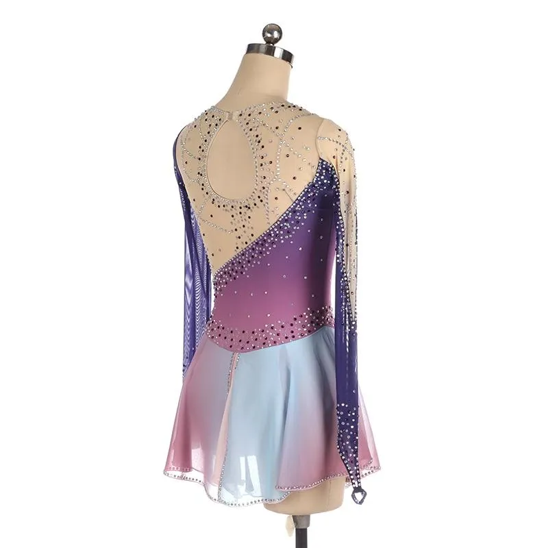 Ombre Purple Figure Skating Dress Long Sleeves BSU06082