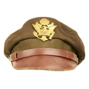 Original U.S. WWII USAAF Named Officer OD Green Crush Cap by Bancroft