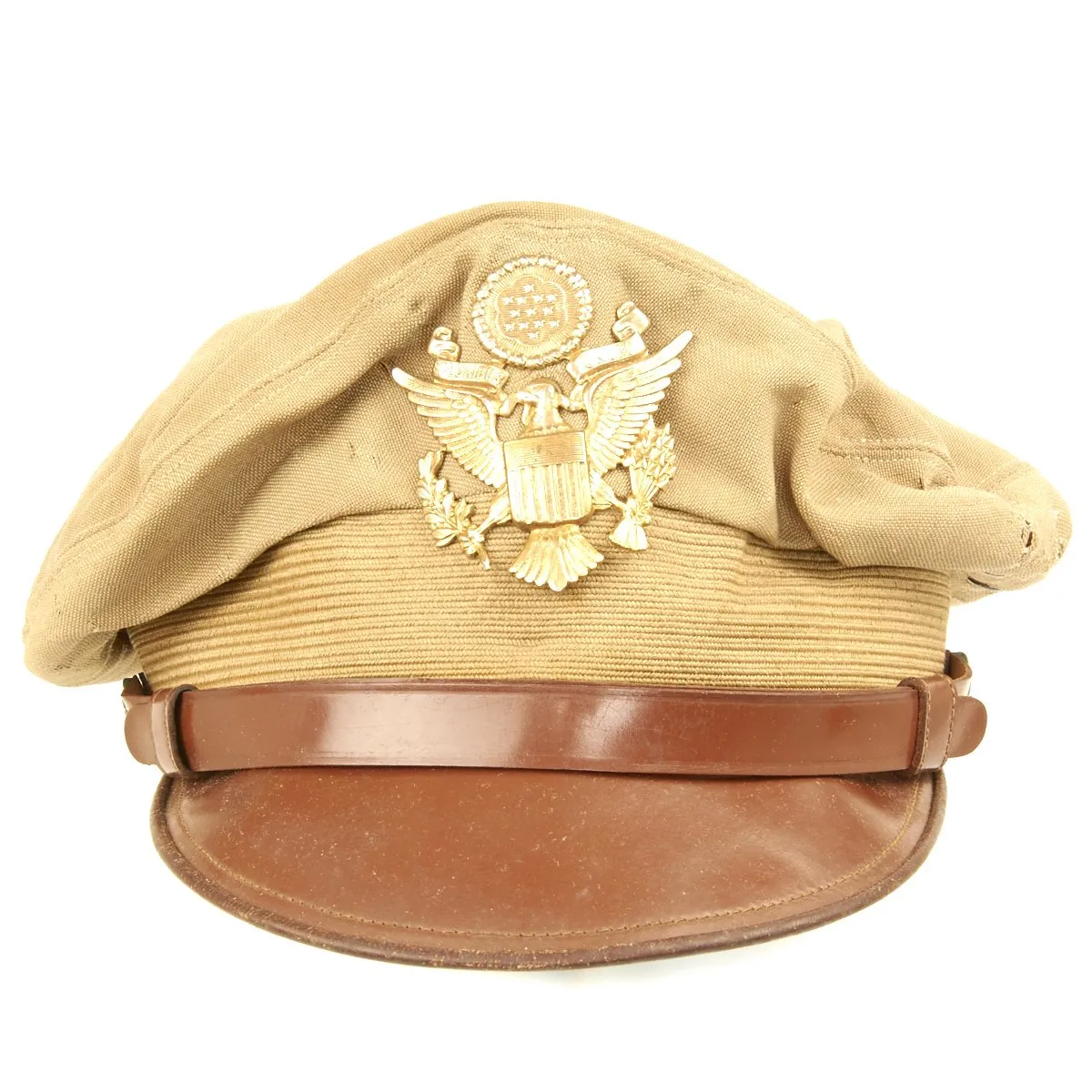 Original U.S. WWII USAAF Officer Khaki AIRFLOW Crush Cap With Rear Chin Strap - Size 6 7/8