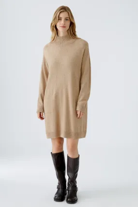 Oui Knitted High Neck Dress Beige