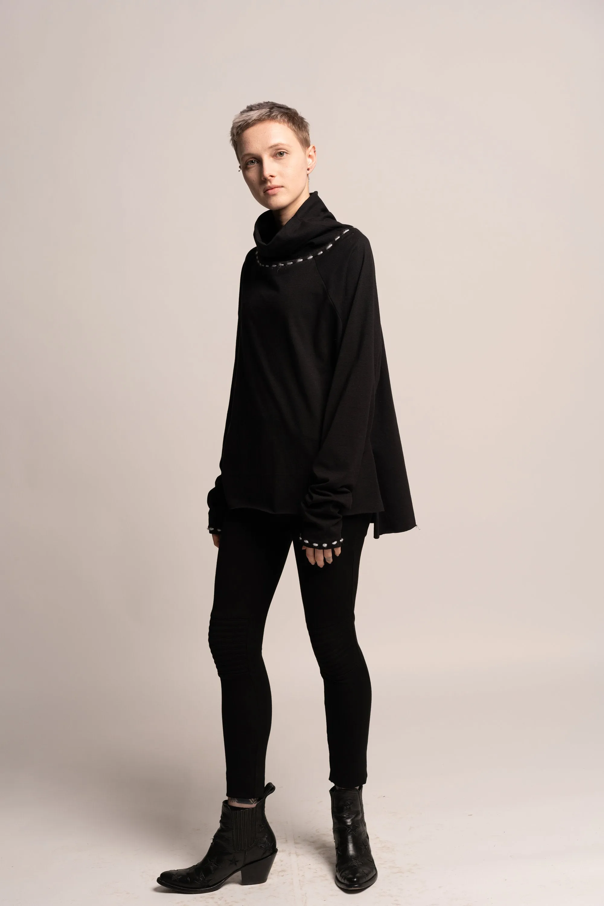 Oversize Black Turtleneck Tunic Top