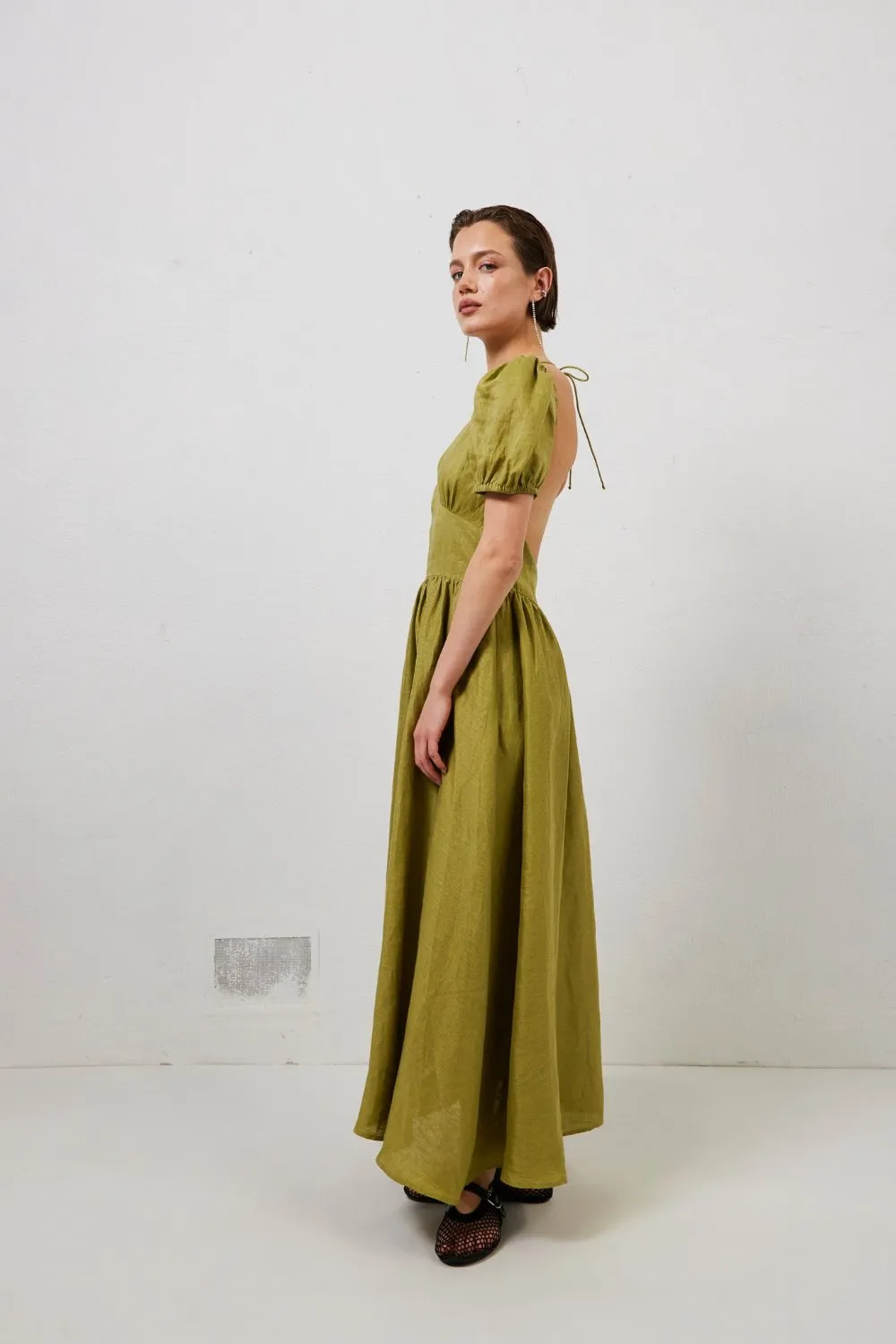 Paradiso Linen Midi Dress Olive