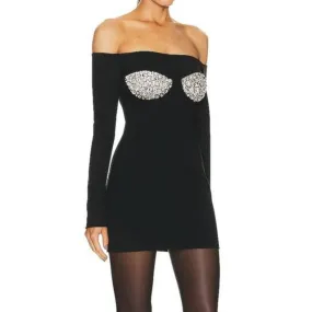 Parisse Off Shouler Crystal Embellished Mini Dress