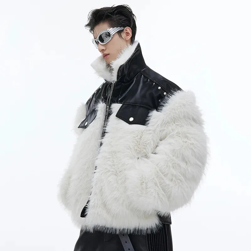 Patchwork Leather Fur Thick Jacket