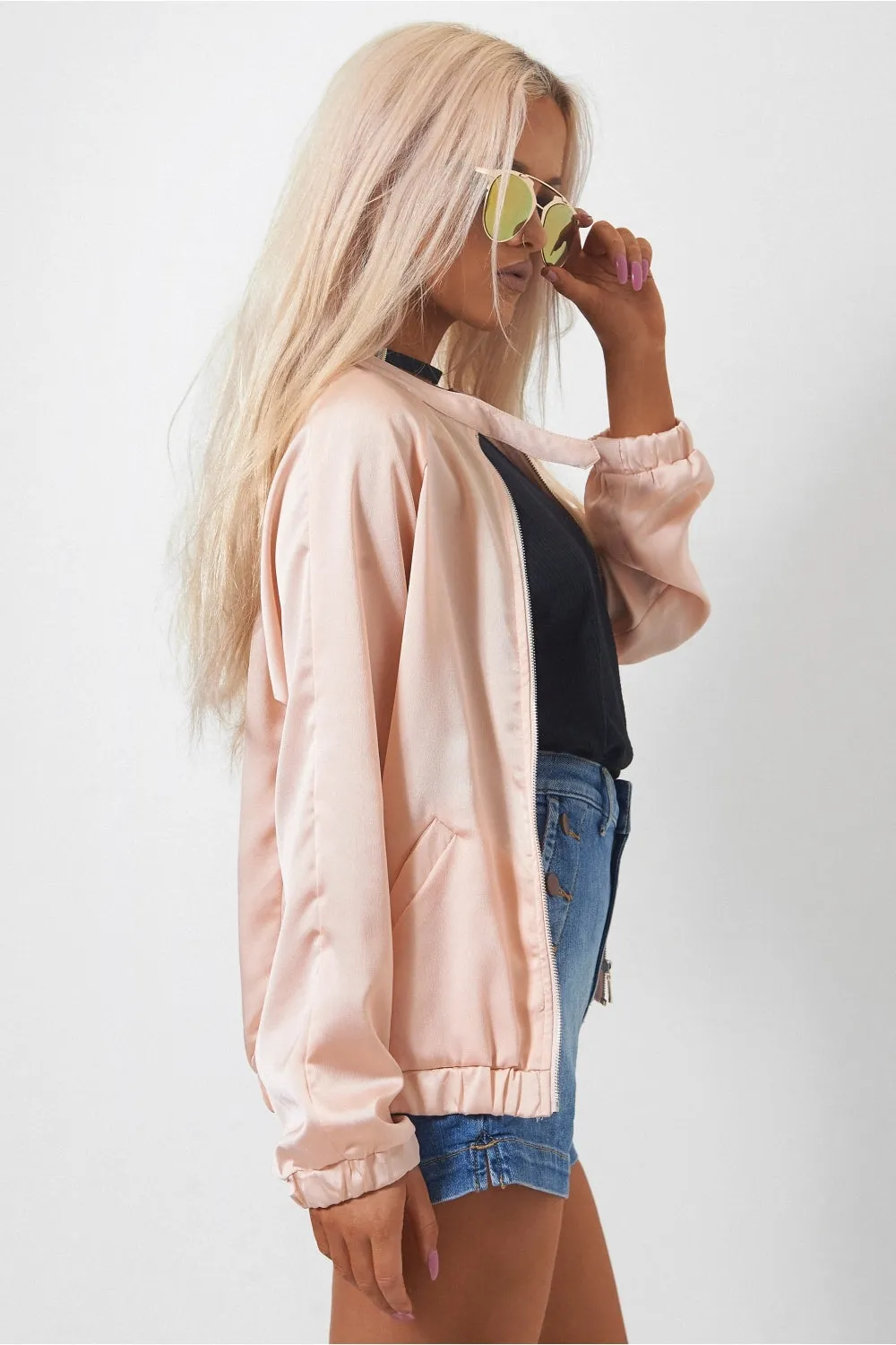 Peach Buckle Neck Bomber Jacket