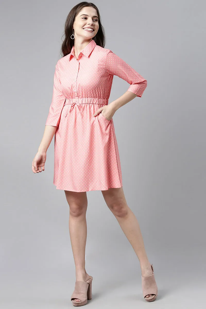 Pink Crepe Polka Dot Mini Dress