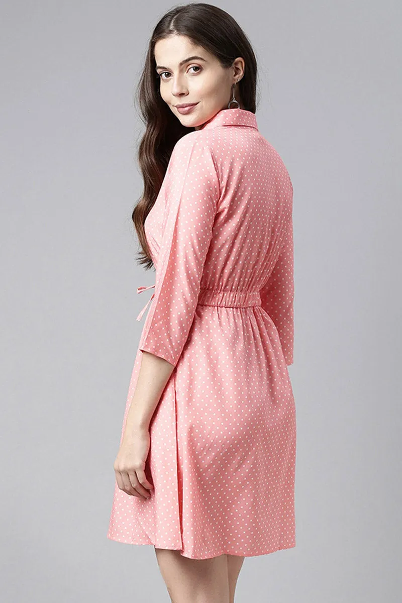 Pink Crepe Polka Dot Mini Dress