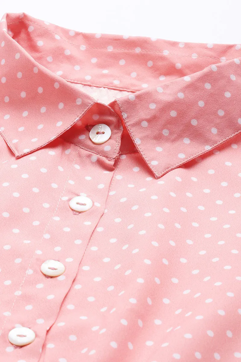 Pink Crepe Polka Dot Mini Dress