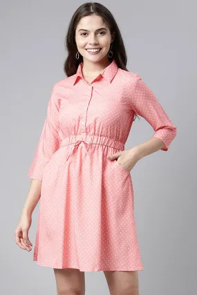 Pink Crepe Polka Dot Mini Dress