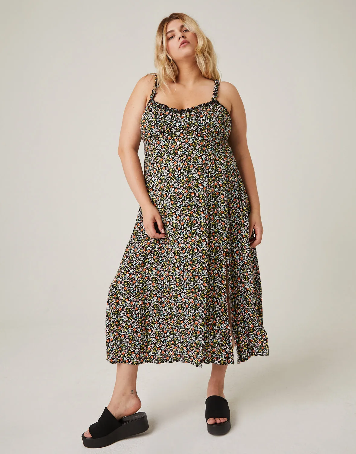 Plus Size Ruffle Strap Floral Sundress