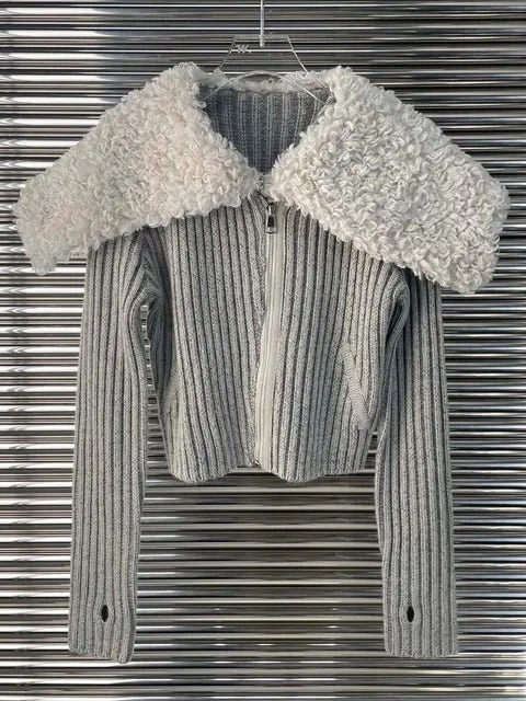 Pre Order:  Gray Woolen Collar Knit Sweater