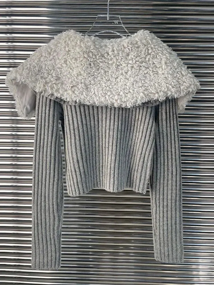 Pre Order:  Gray Woolen Collar Knit Sweater