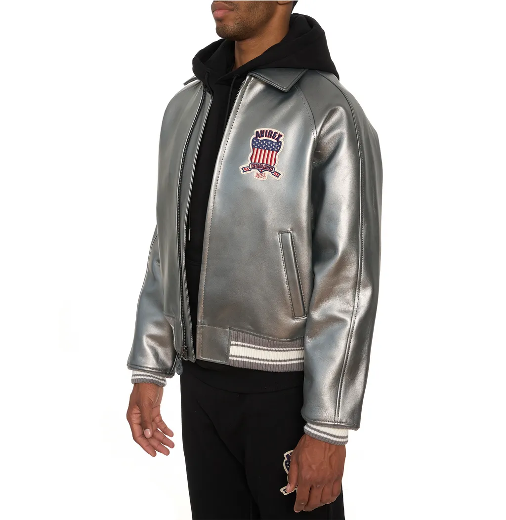 Purchase Best Style Of Metallic Silver Of Fashion Bomber Leather Jackets For Mens