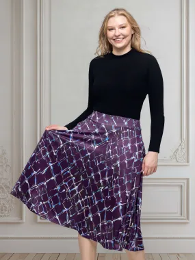 Purple Print Elastic Waist Pocket Midi Skirt