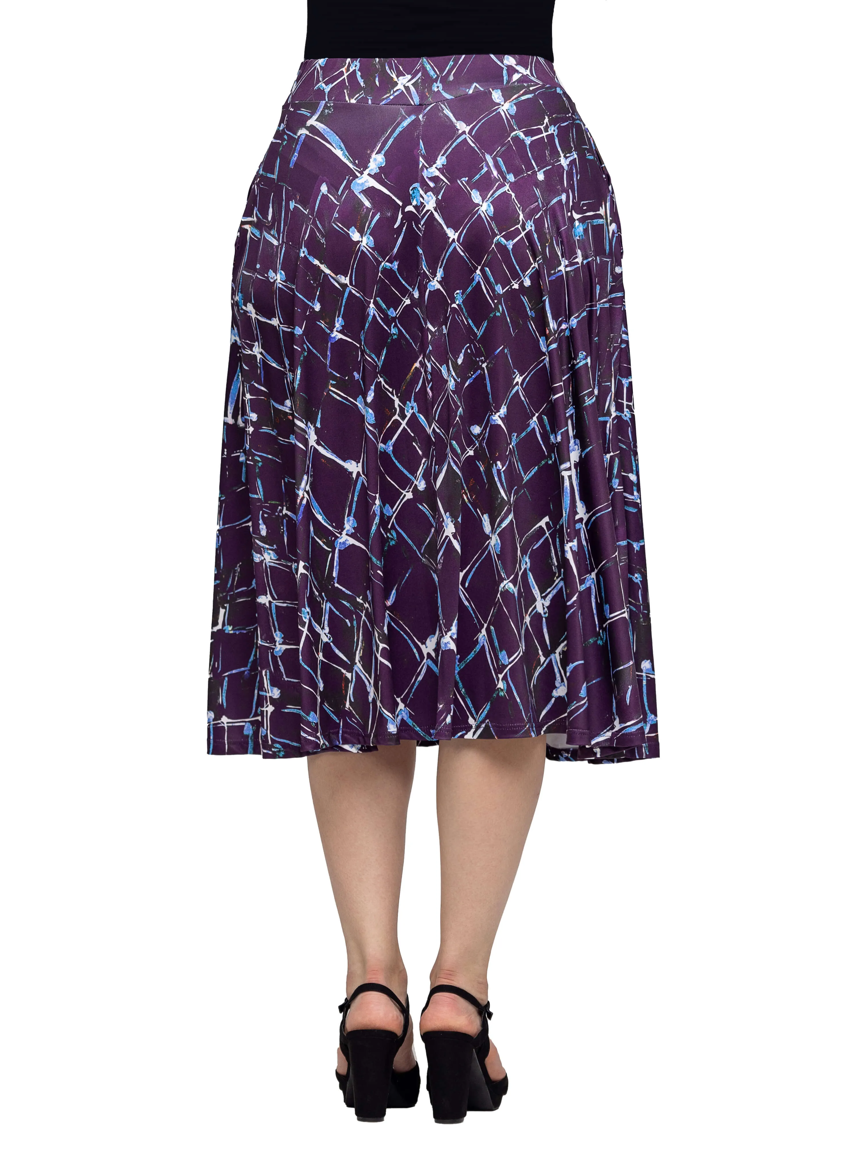 Purple Print Elastic Waist Pocket Midi Skirt