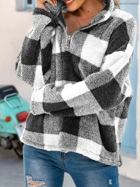 Quarter Zip Checkered Fleece Jacket