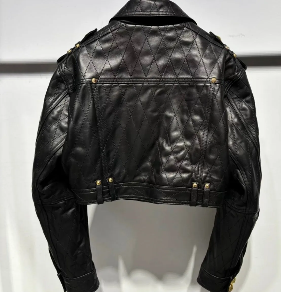 Quilted Gold Button Leather Bomber