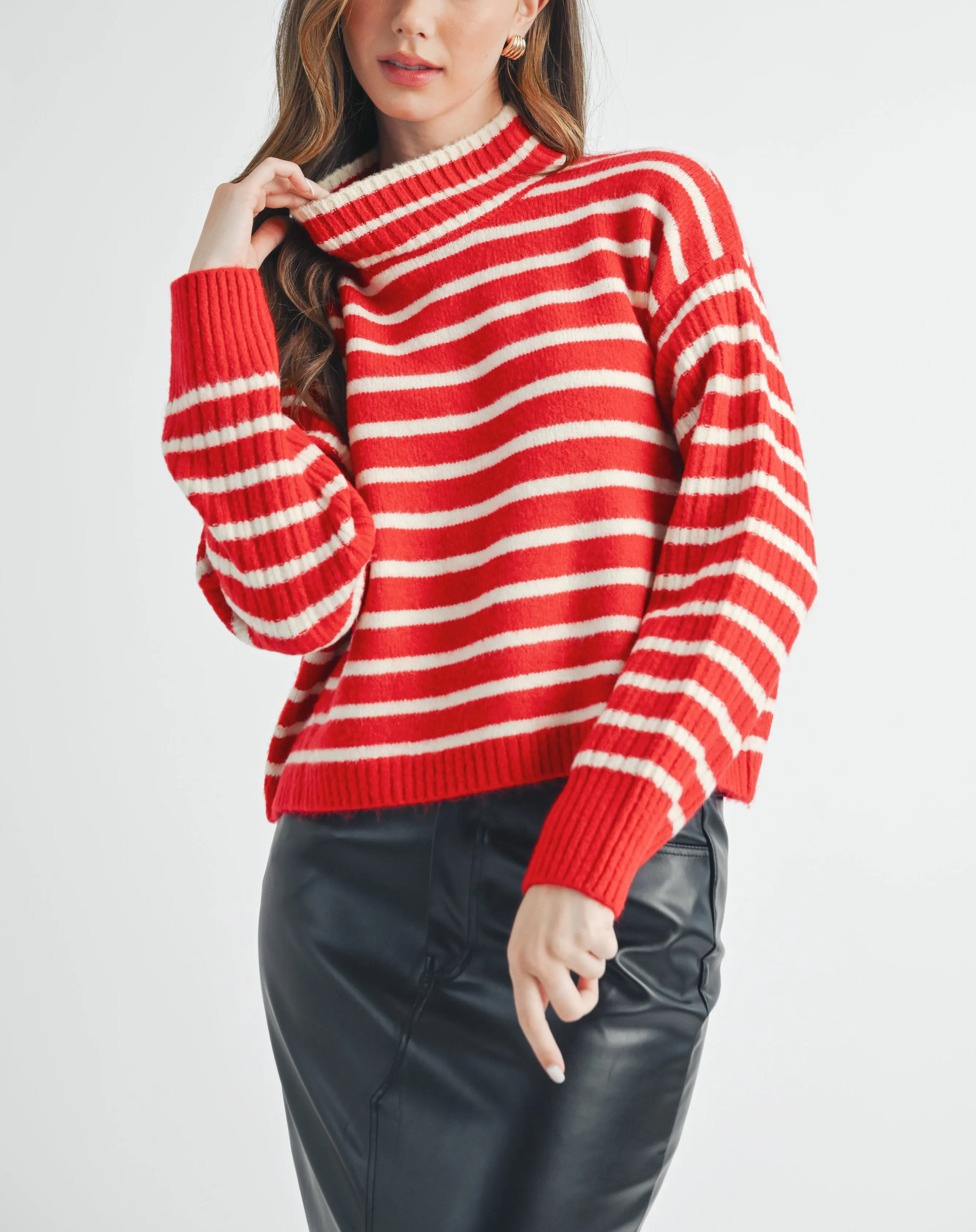 Red Stripe Turtleneck Sweater