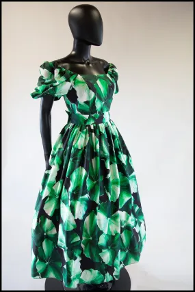 RESERVED Vintage 1980s Green Petunia Print Dress