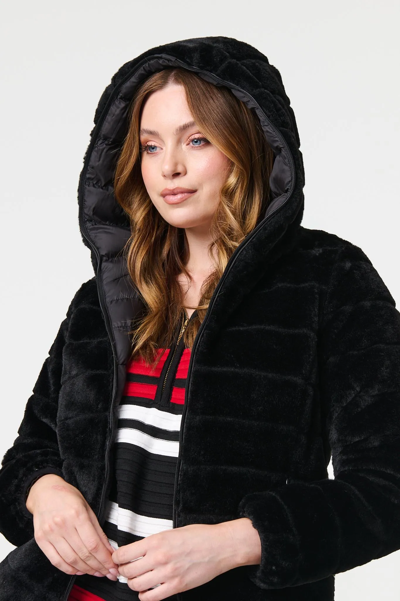 Reversible Faux Fur Hooded Puffer Jacket