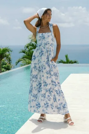 Rosette Blue Floral Tiered Midi Dress