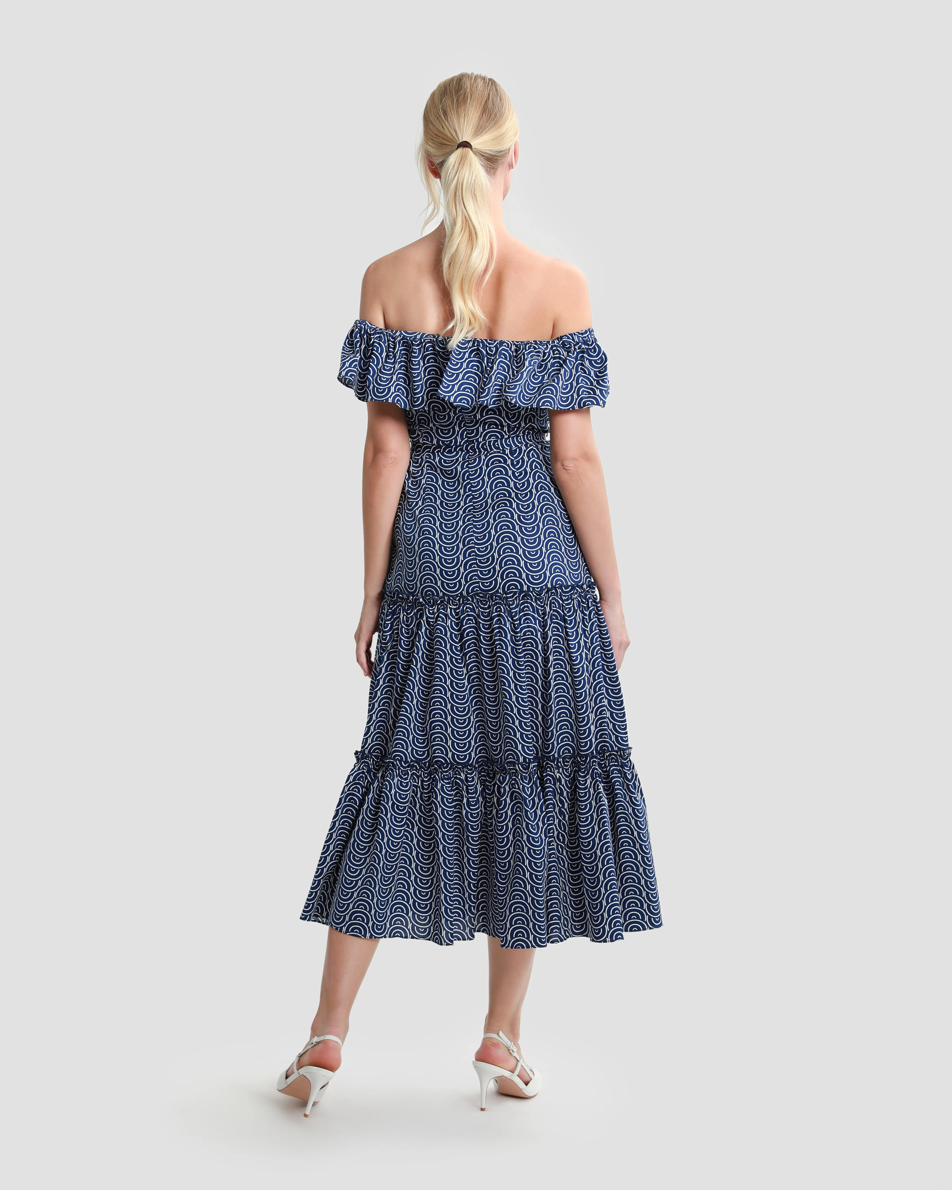 Ruffled Tiered Patterned Midi Dress