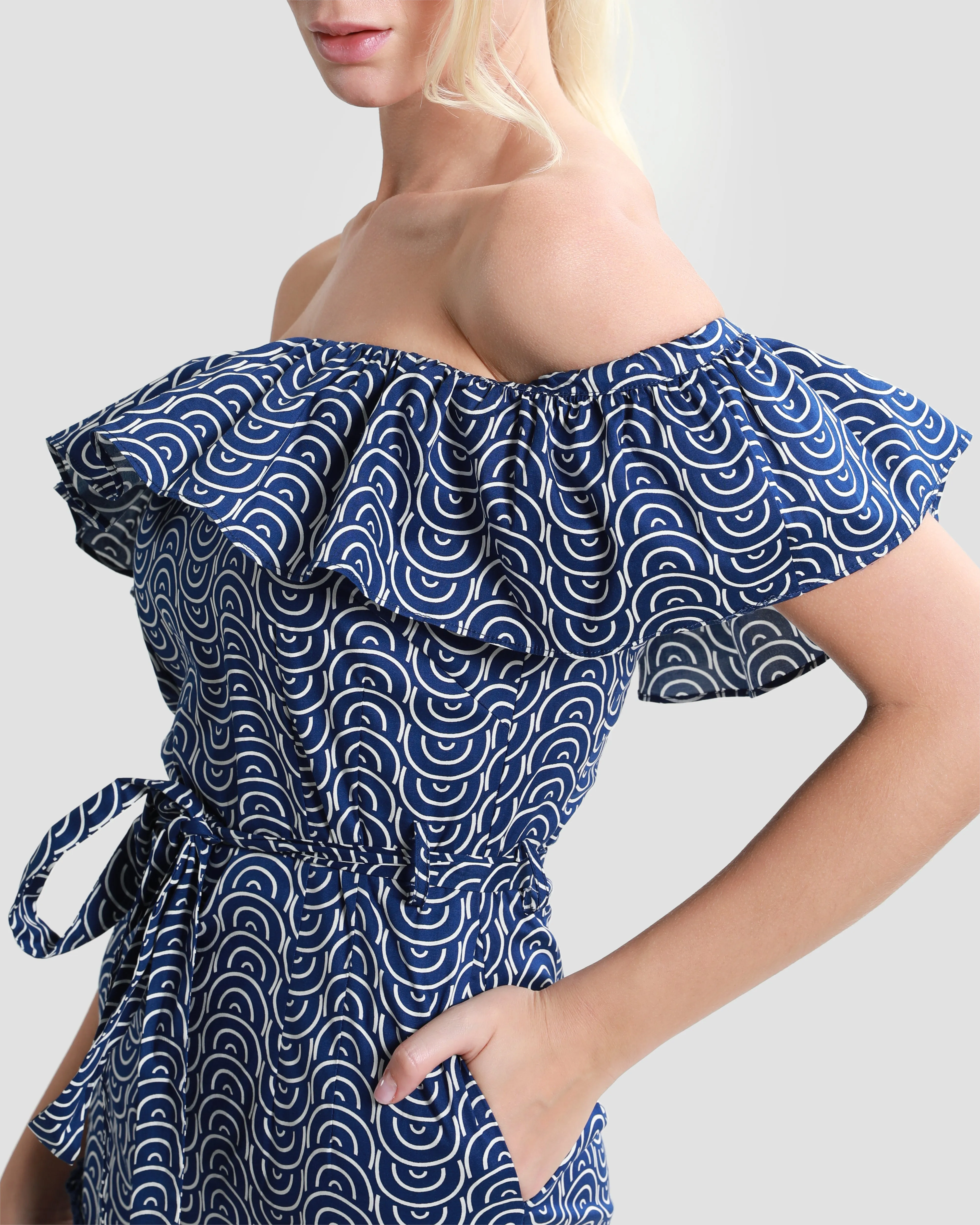 Ruffled Tiered Patterned Midi Dress