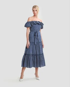 Ruffled Tiered Patterned Midi Dress