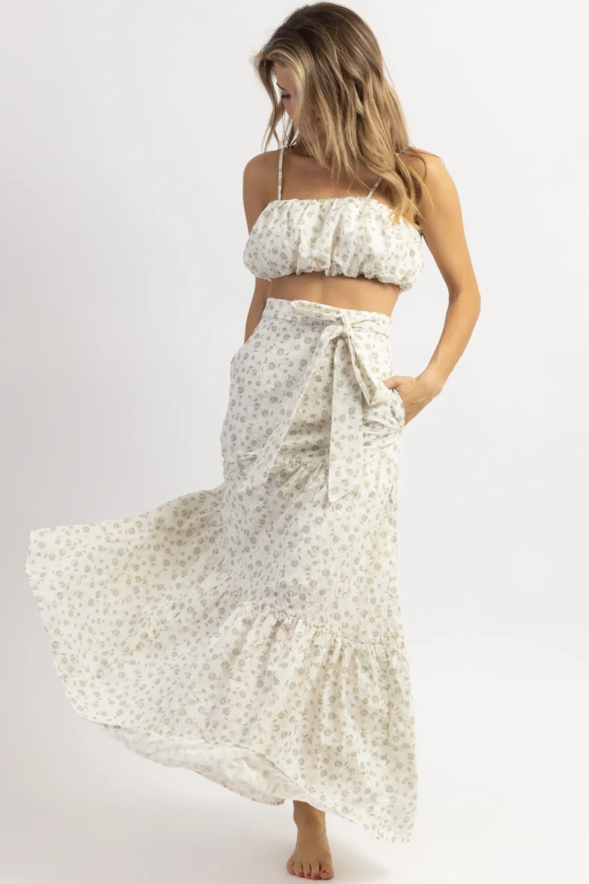 SADIE SAGE EMBROIDERED CROP   SKIRT SET