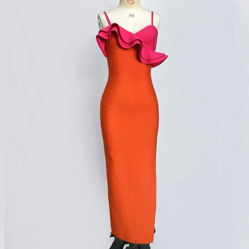 Sandy Duo Colorblock Slanted Flounce Dress