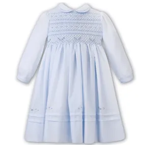 SARAH LOUISE -  Smocked Dress With Peter Pan Collar - Blue