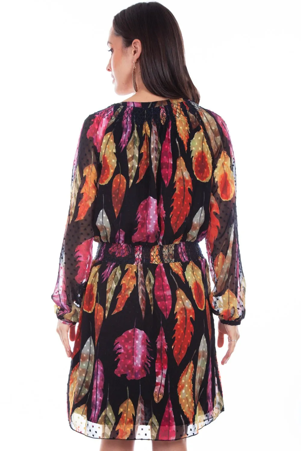 Scully Womens Feather Print Black 100% Polyester L/S Dress