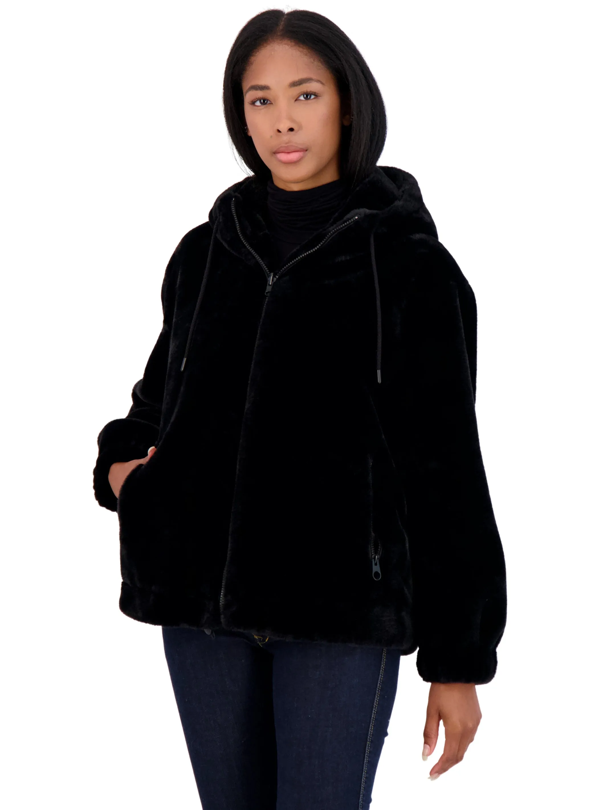 Sebby Junior's Reversible Faux Fur Hooded Bomber